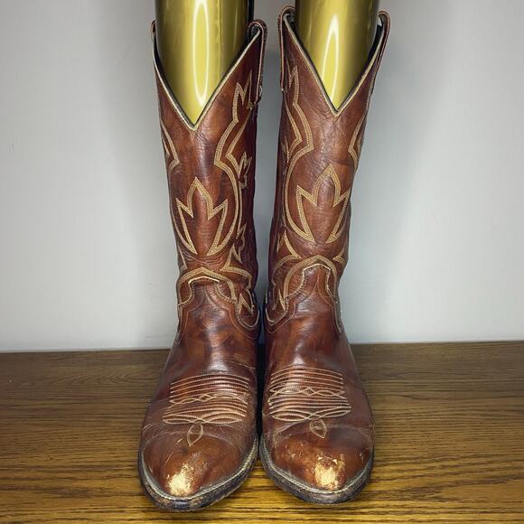 Vintage Dan Post Milwaukee Brown Leather Cowboy Western Boots Mens Size 8.5 D - Picture 2 of 7